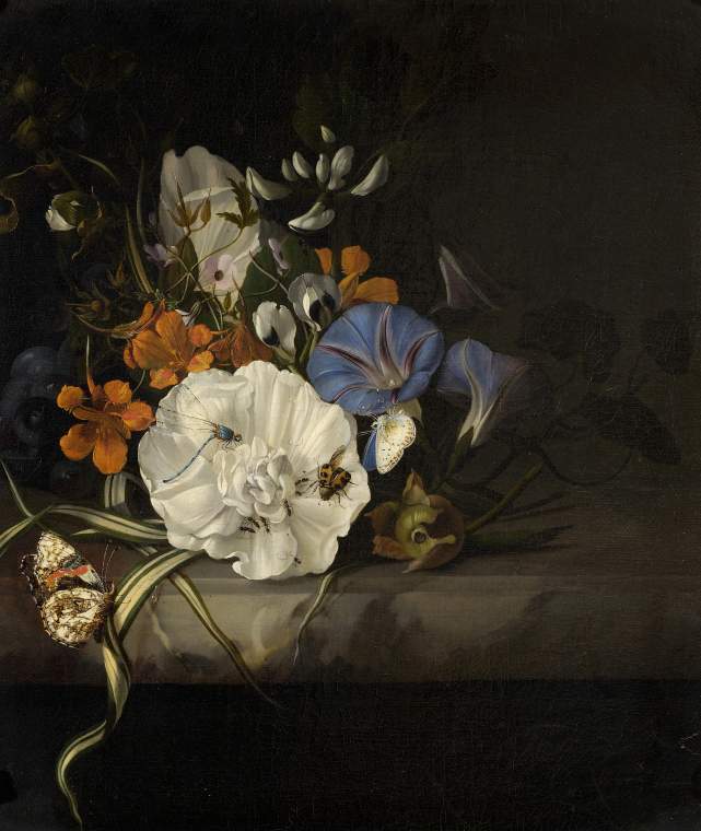 Rachel_Ruysch_-_Spray_of_flowers_with_insects_and_butterflies_on_a_marble_slab_-_1690s_-_PD.38-1975